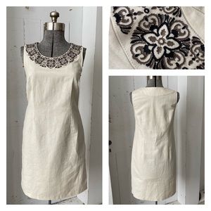 212 Collection Linen Blend Embroidered Sheath Dress